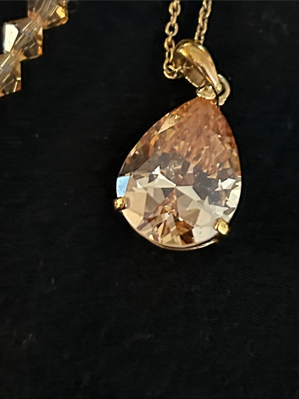 Gold Teardrop Pendant Necklace and Crystal Bead Bracelet Set image 2
